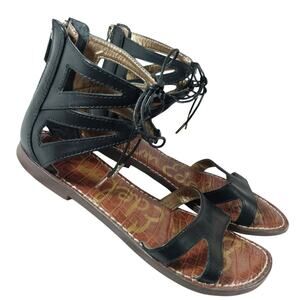 SAM EDELMAN! BLACK VEGAN LEATHER GRECIAN STYLE LACED ANKLE SANDALS, FLATS! SZ 7M